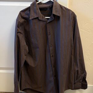 Axist Men's Dark Brown Striped Button Down Shirt